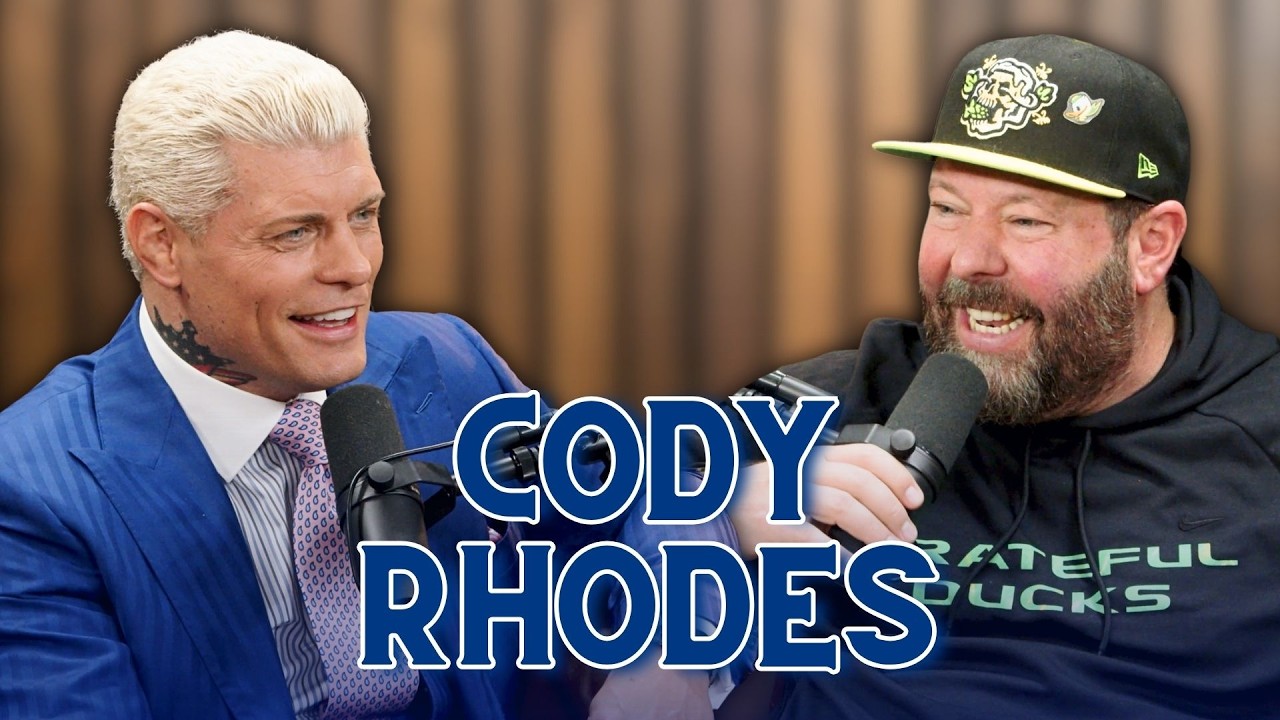 YouTube post by @bertkreischer for Tecovas. Caption reads: Cody Rhodes | Bertcast # 703.
