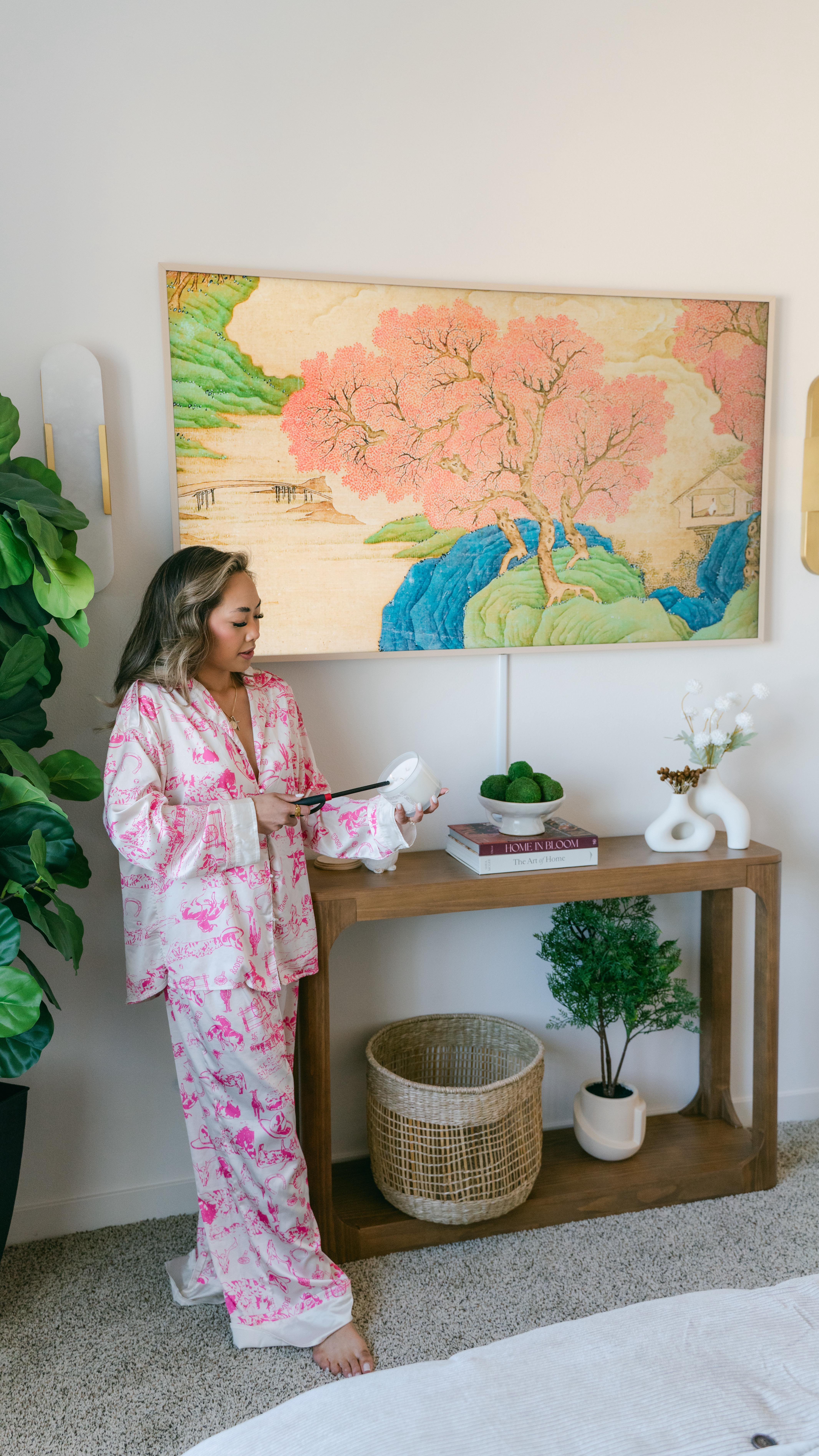 Instagram post by @sincerelyreneze for RC Willey. Caption reads: Come decorate our 150 sq ft bedroom with me! 🛏️✨....