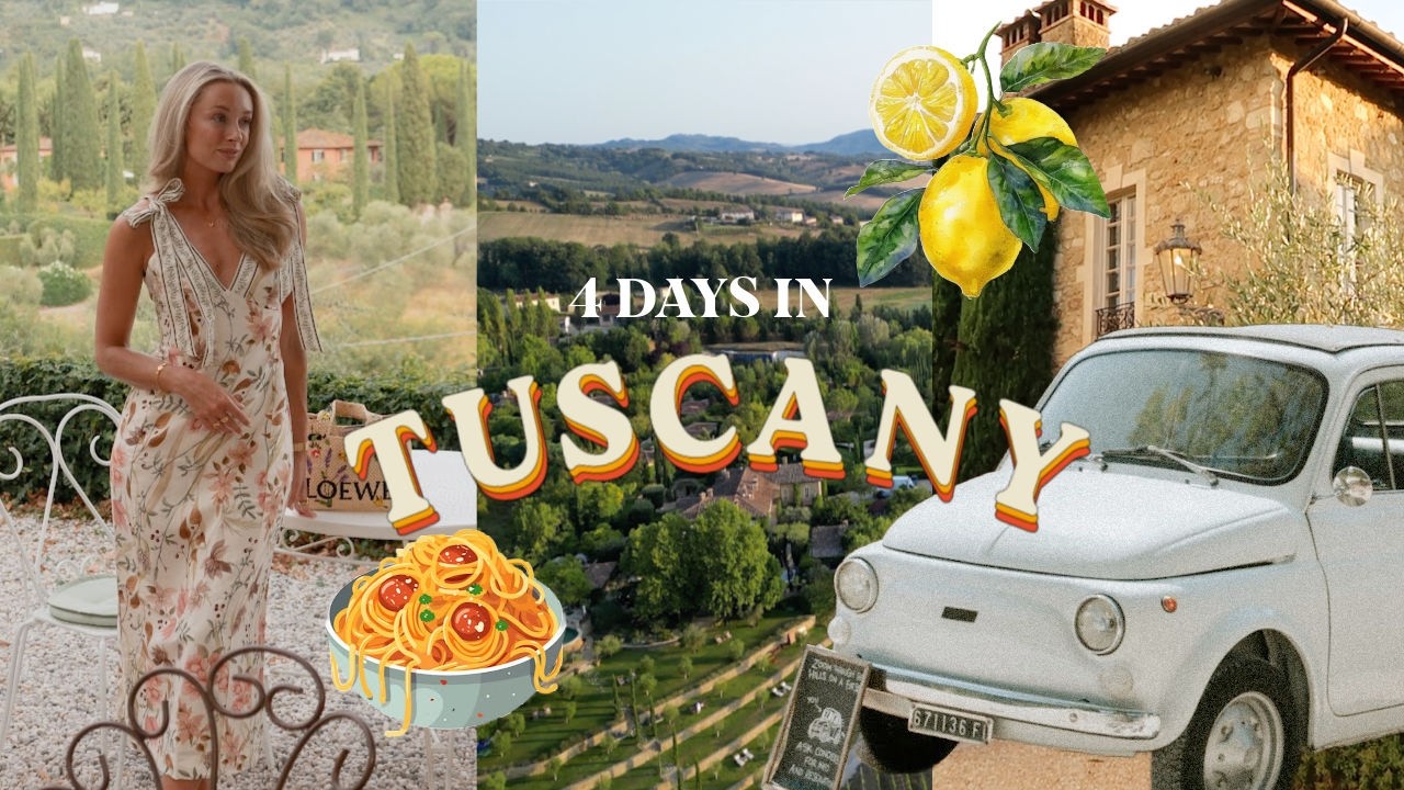 YouTube post by @JosieIrons for Klarna. Caption reads: Come to Tuscany with us 🌾 Italian Escape at Borgo....