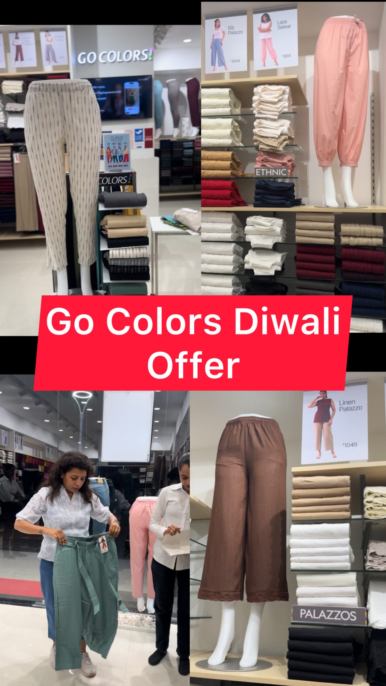 Instagram post by @minalpatel_vadodara for Go Colors. Caption reads: Go Colors New Branch & Diwali Offers

*Main store....