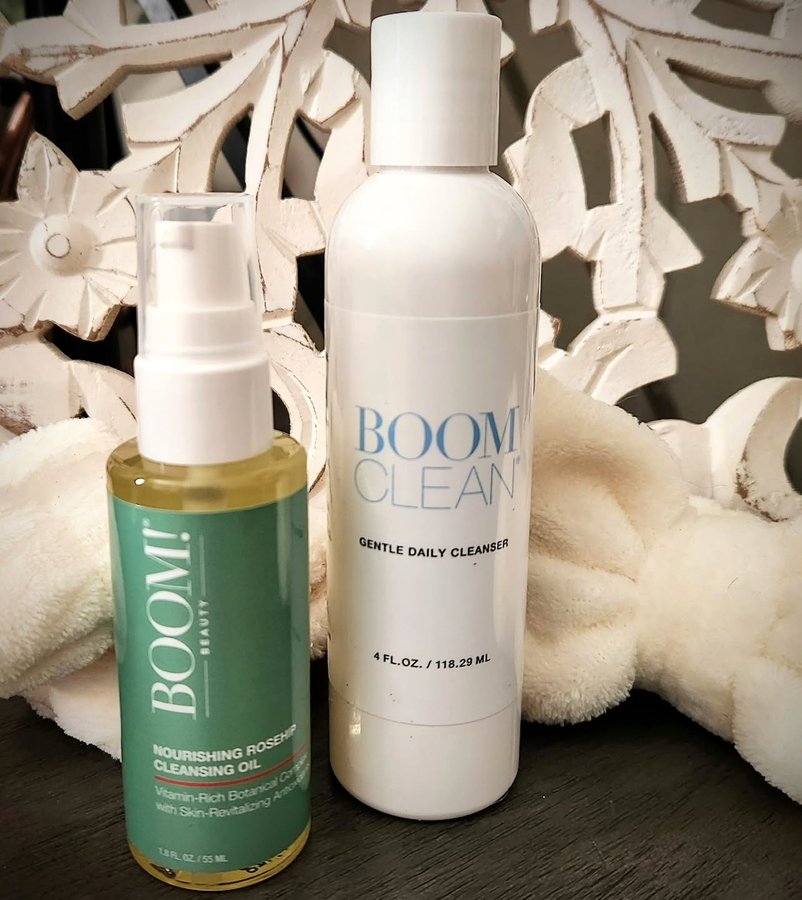 Instagram post by @mary_mullins_beauty_reviews for Boom Beauty. Caption reads: Boom Beauty Rosehip Oil & Boom Clean Foaming [...].