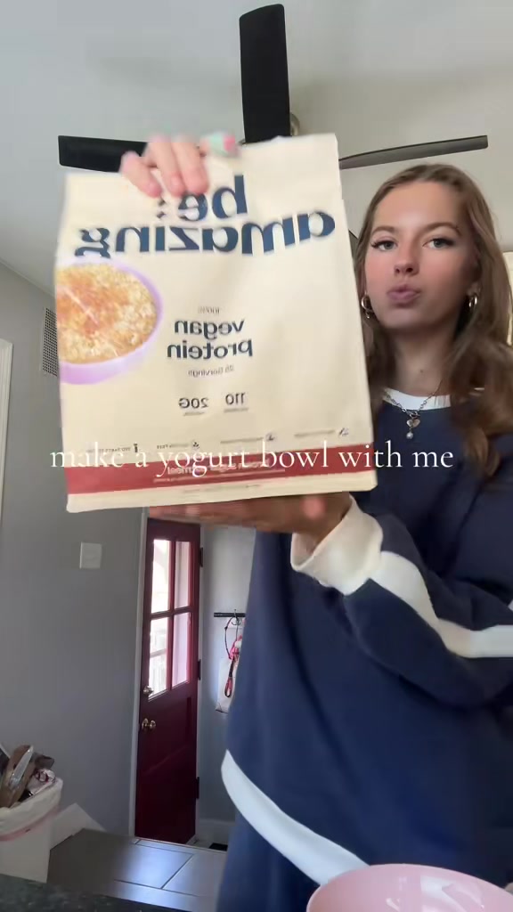 TikTok post by @ava39284 for FIt Butters. Caption reads: so fire 🤗 @fitbutters code AvaDrum #yogurtbowl....