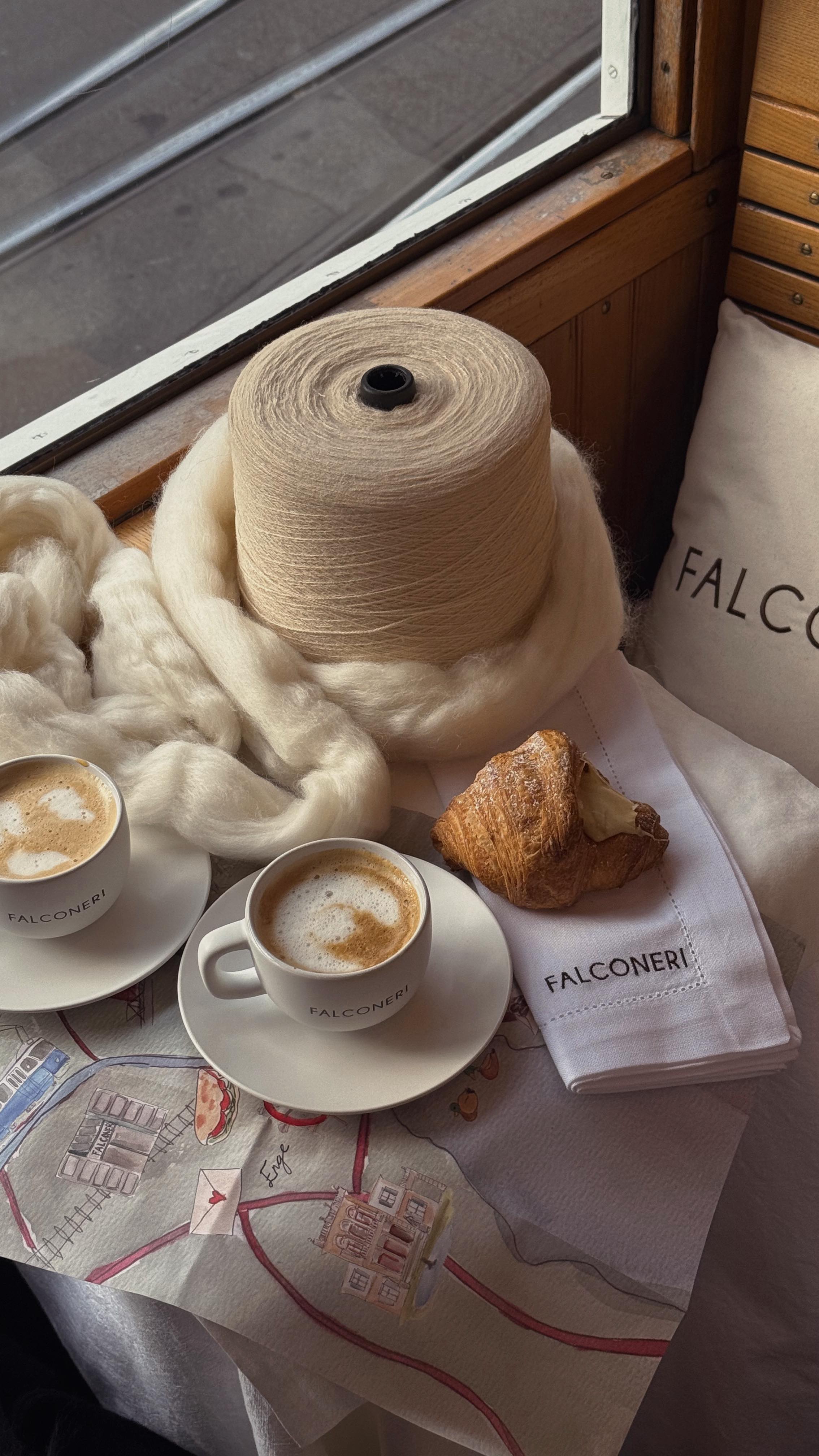 Instagram post by @elviralegrand for Falconeri. Caption reads: sweater days are @falconeriofficial days....