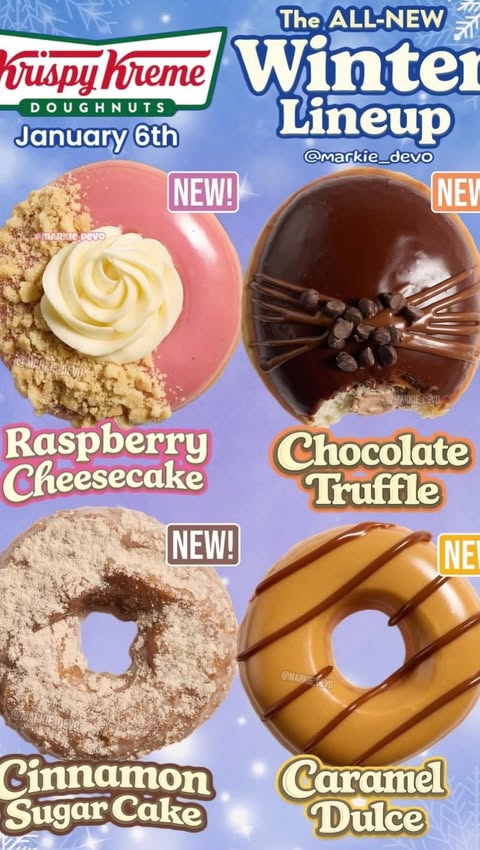 Instagram post by an influencer for Krispy Kreme Doughnuts. Caption reads: Trying Krispy Kremes Winter Lineup! 📍Get these at....