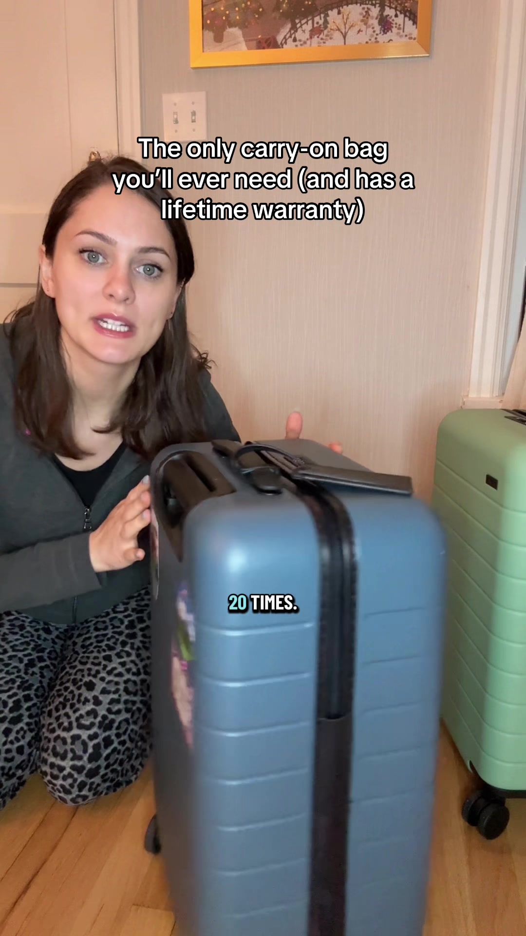 TikTok post by @snacki123 for Away. Caption reads: [...] carry on bag I’ve ever owned! @Away Travel....