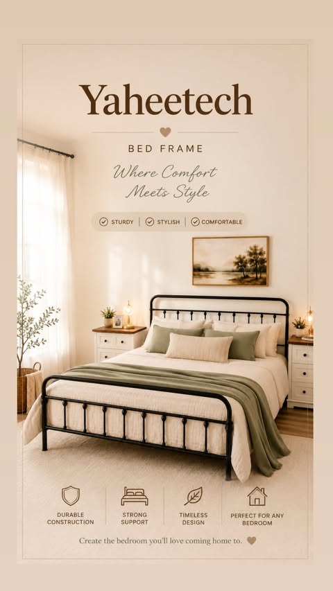 Instagram post by @pelin.arikoler for Yaheetech. Caption reads: [...] bed frame! 🤍🛏️ I’m loving how this....