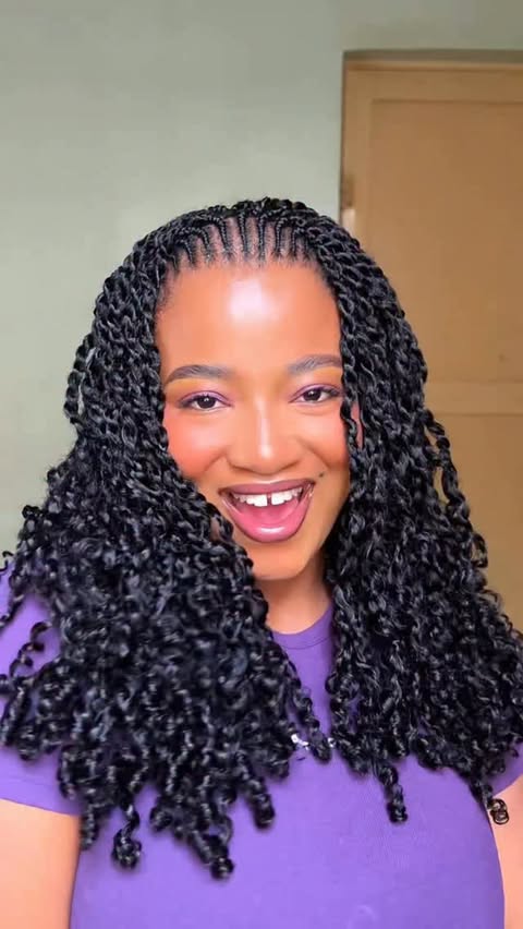 Instagram post by @petite_natural_ for QVR Hair. Caption reads: Burmese curls crotchet hair from @qvrhair_official....