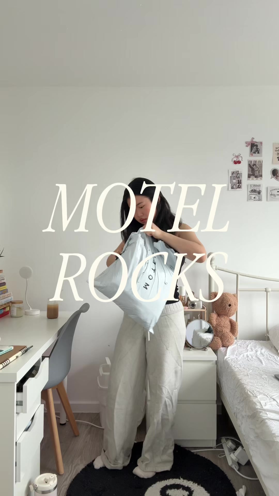 TikTok post by @jewelmand for MOTEL. Caption reads: try on haul of my favorite pieces from @MOTEL 🎱⭐️....