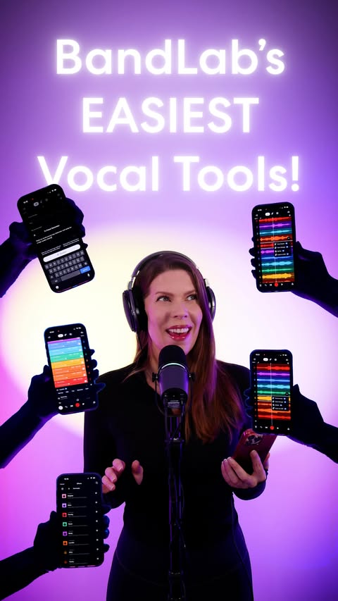 Instagram post by @elineveradereus for BandLab. Caption reads: Mixing vocals in @bandlab = supernatural 👽✨....