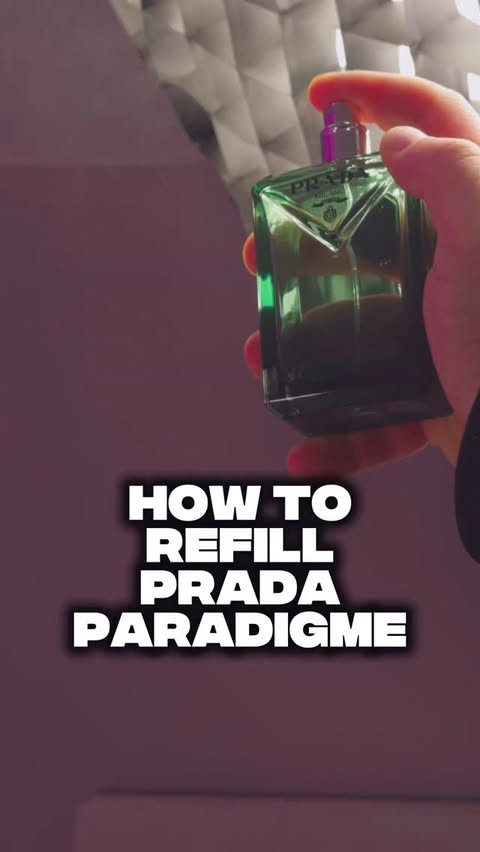Instagram post by @scentality.uk for Prada Beauty. Caption reads: ad How to refill Prada Paradigme @pradabeauty....