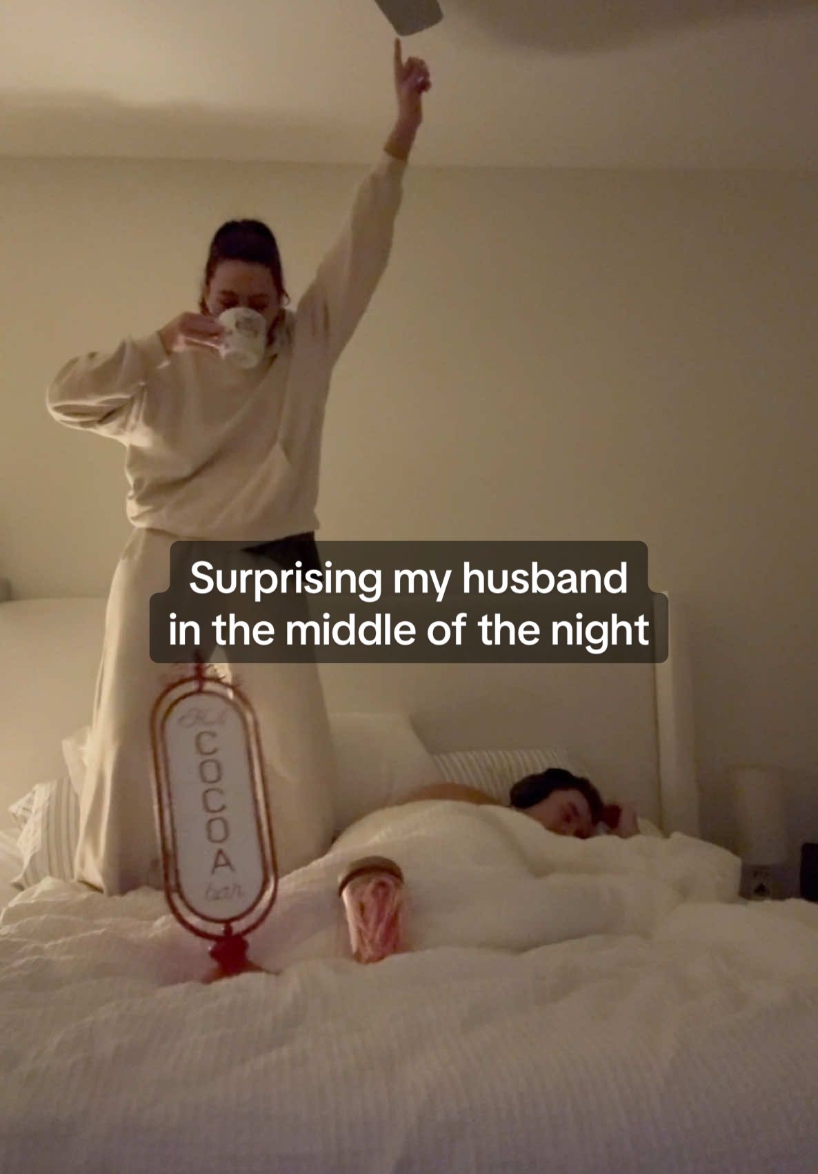 TikTok post by @samandmonica for Sonos. Caption reads: Wakey wakey, Sam 😂 #fyp #couples @Sonos....