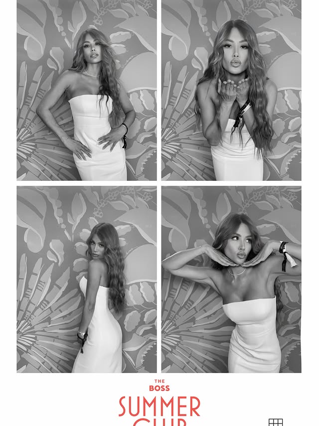 Instagram post by @barbaracastellanos for Mew Mews. Caption reads: [...] you HUGO BOSS￼ for the invite✨ • Dress....