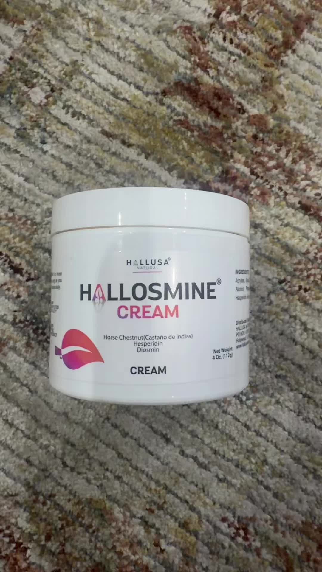 TikTok post by @lindasscentsandstories for Hallusa Natural. Caption reads: [...] #veins #lipedemalegs #legs @Hallusa Natural.