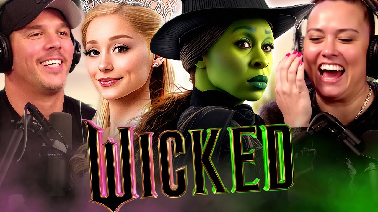 YouTube post by @TheKristianHarloff for TeePublic. Caption reads: WICKED (2024) MOVIE REACTION! FIRST TIME....