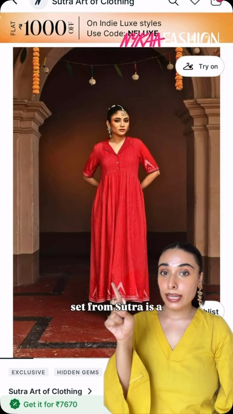 Instagram post by @smriteaaaa for Nykaa Fashion. Caption reads: [...] some gorgeous Pujo favourites on Nykaa....