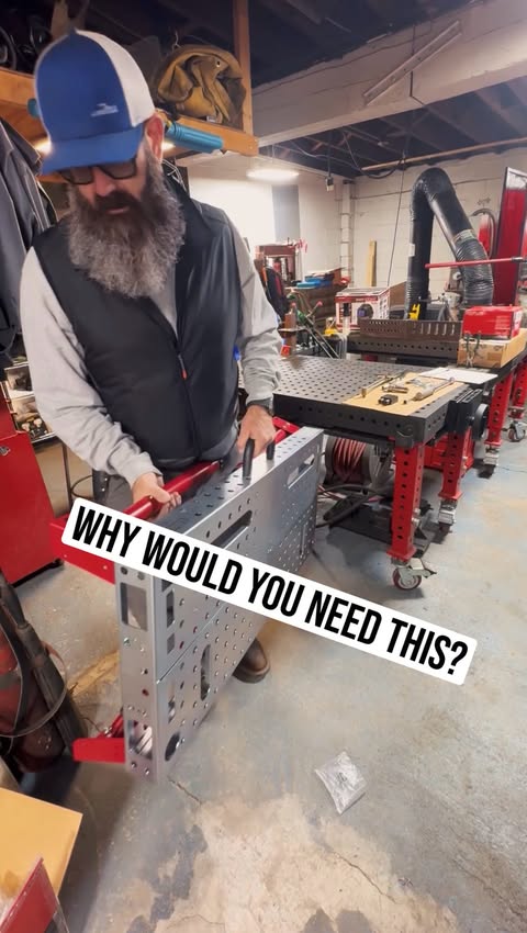 Instagram post by @derekfrommalden for Lincoln Electric. Caption reads: [...] welding table. Thank you @lincolnelectric....