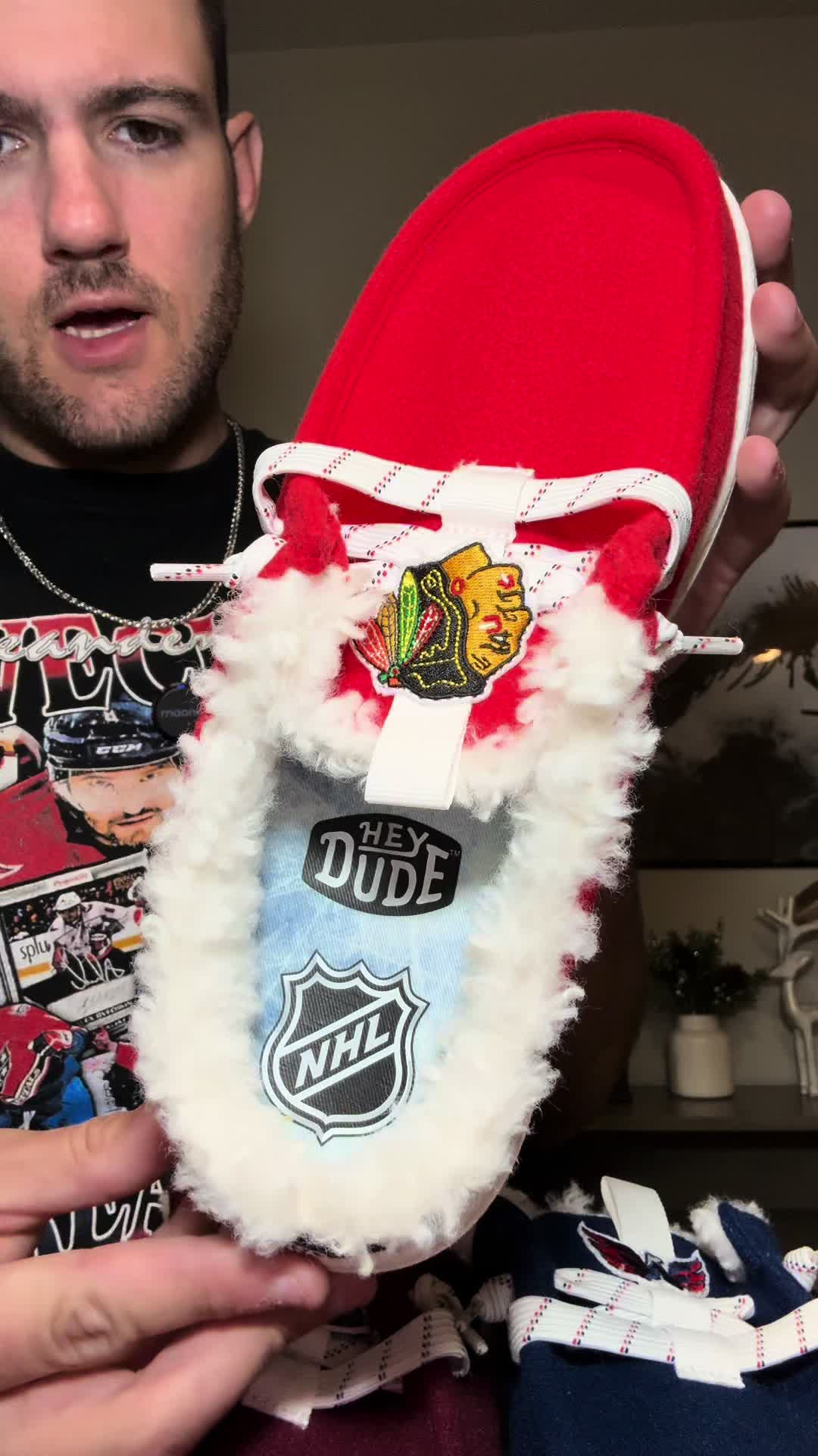 TikTok post by @justinruether for HEYDUDE shoes. Caption reads: A must have for hockey fans! ....
