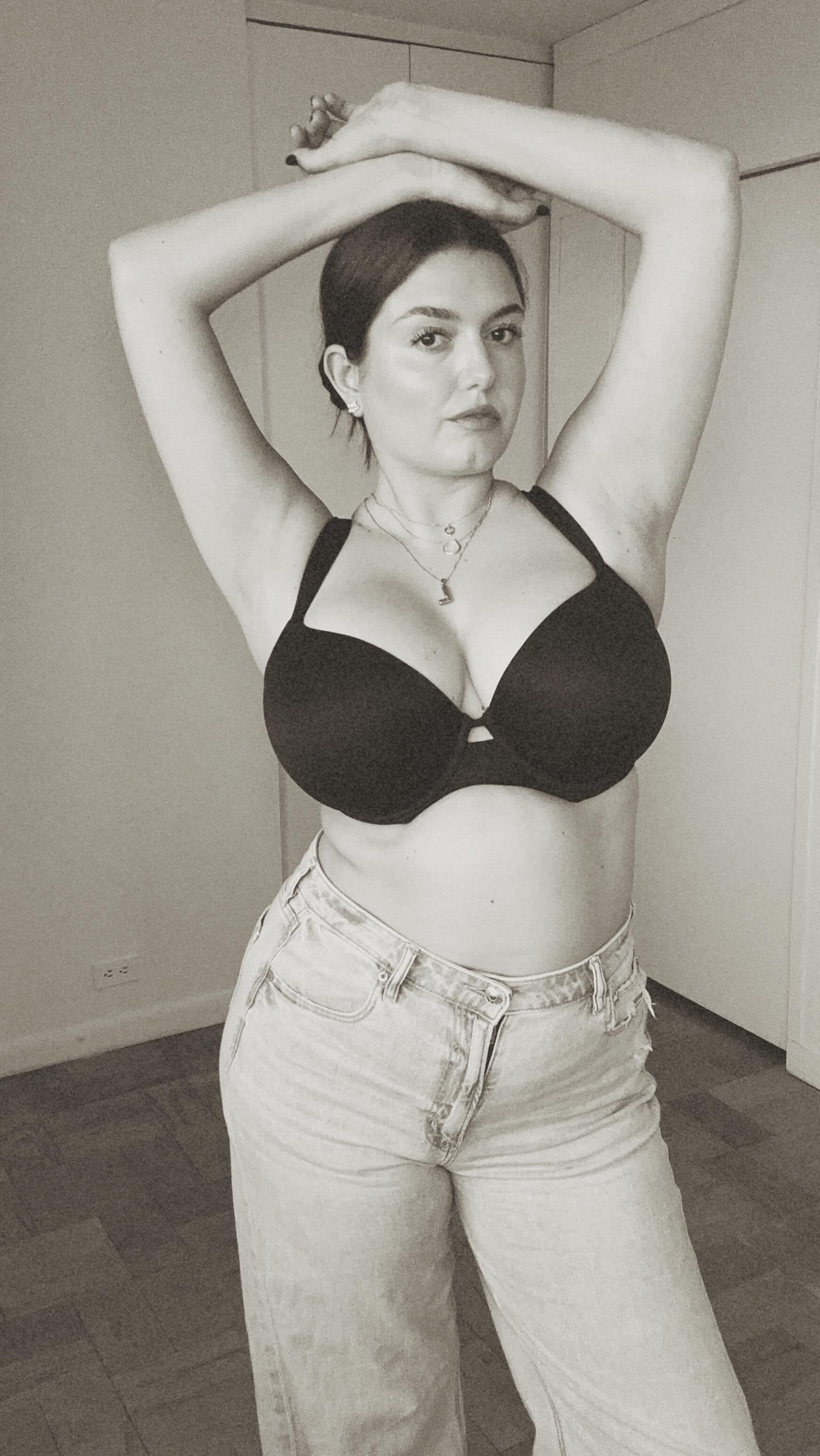 Instagram post by @lucianavirasoro for Bare Necessities. Caption reads: A bra that adjusts to your body?! AD....