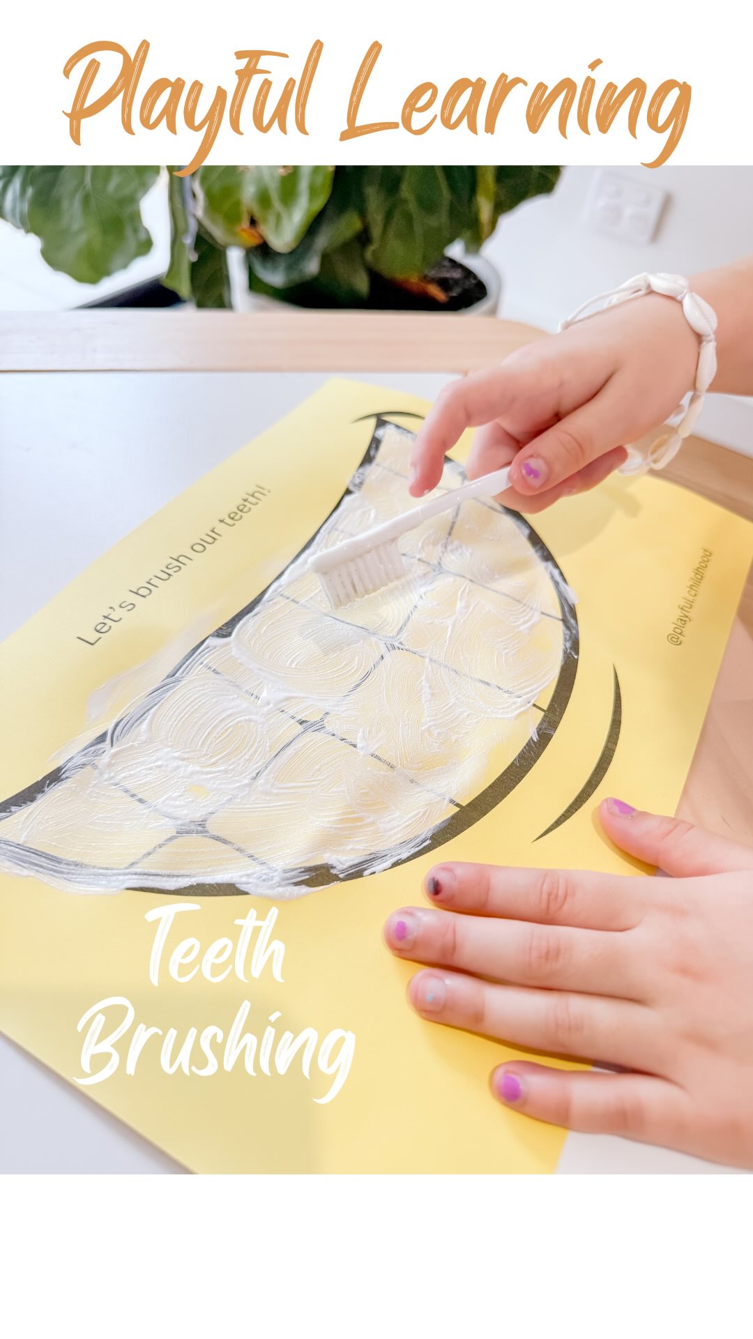 Instagram post by @playful.childhood for Officeworks. Caption reads: Never throw out those little hotel toothbrushes....