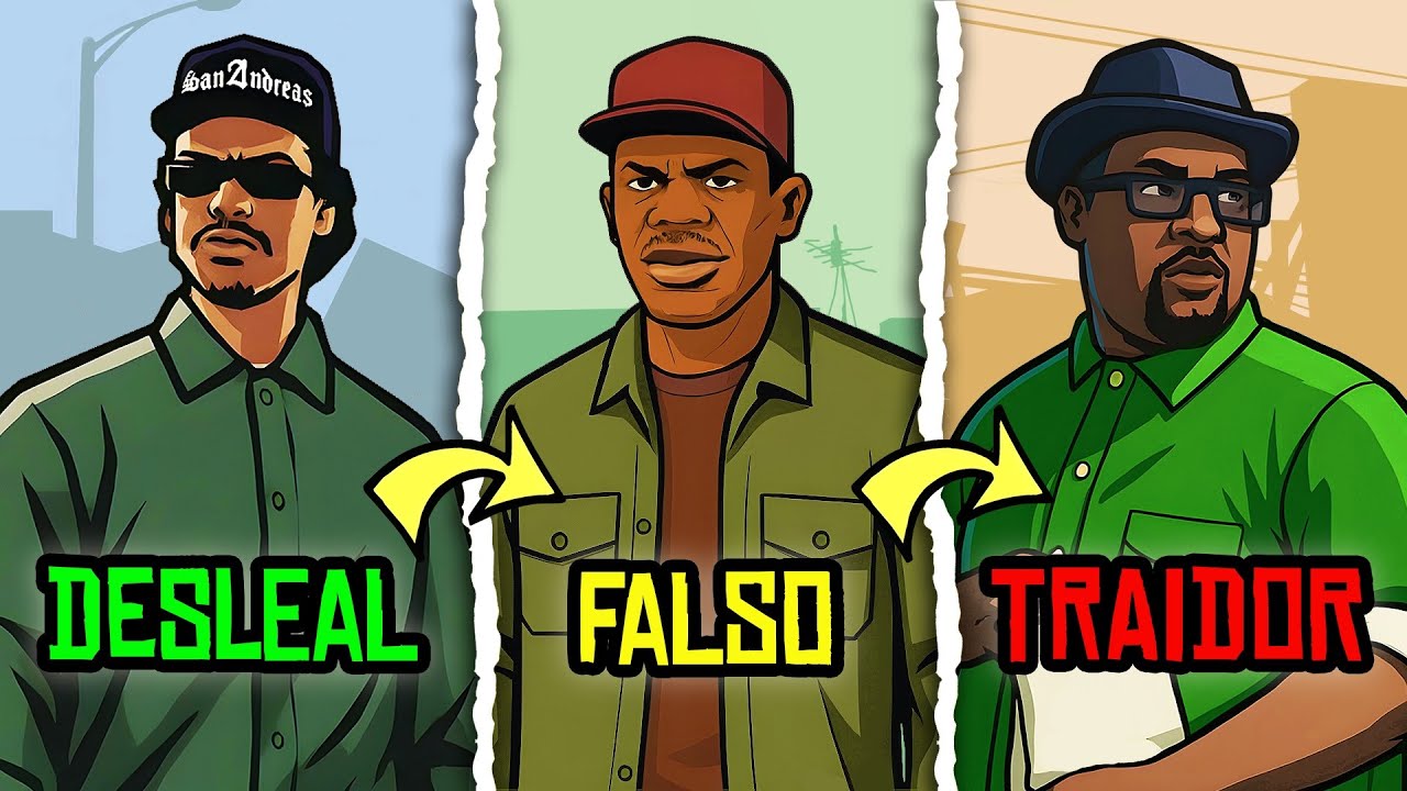 YouTube post by @SharkyGTA for SteelSeries. Caption reads: Who are ALL the TRAITORS in GTA San Andreas?.