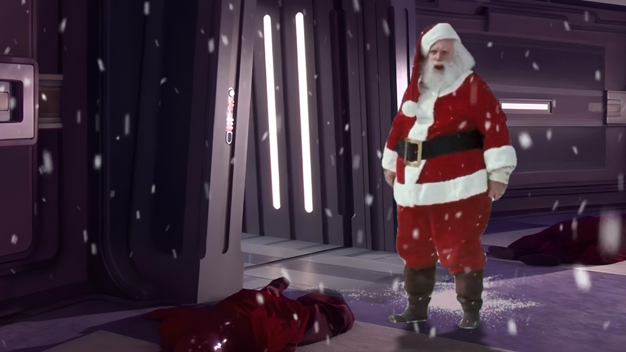 YouTube post by @JarJarStudiosPlus for ElevenLabs. Caption reads: Santa confronts Palpatine about order 66.