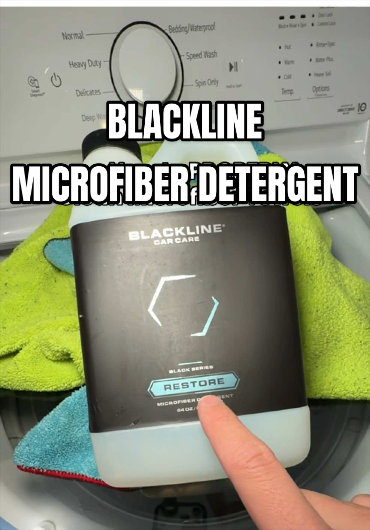TikTok post by @jaminsperfecttouch for Blackline Car Care. Caption reads: Stop ruining your microfibers with regular....