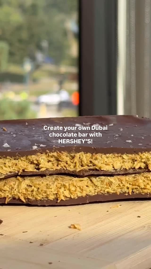 Instagram post by @zestfulkitchen for Hersheyland. Caption reads: #ad Want a Dubai chocolate bar but aren’t a master....