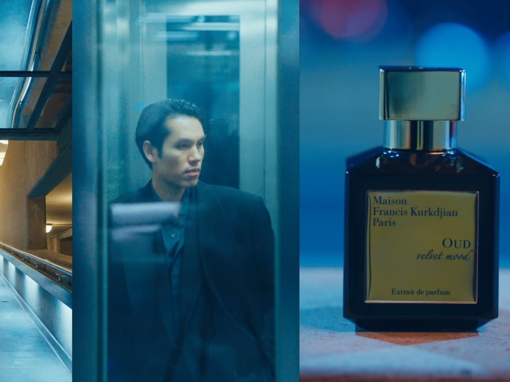 Instagram post by @qmike for Maison Francis Kurkdjian. Caption reads: [...] night that OUD velvet mood by....