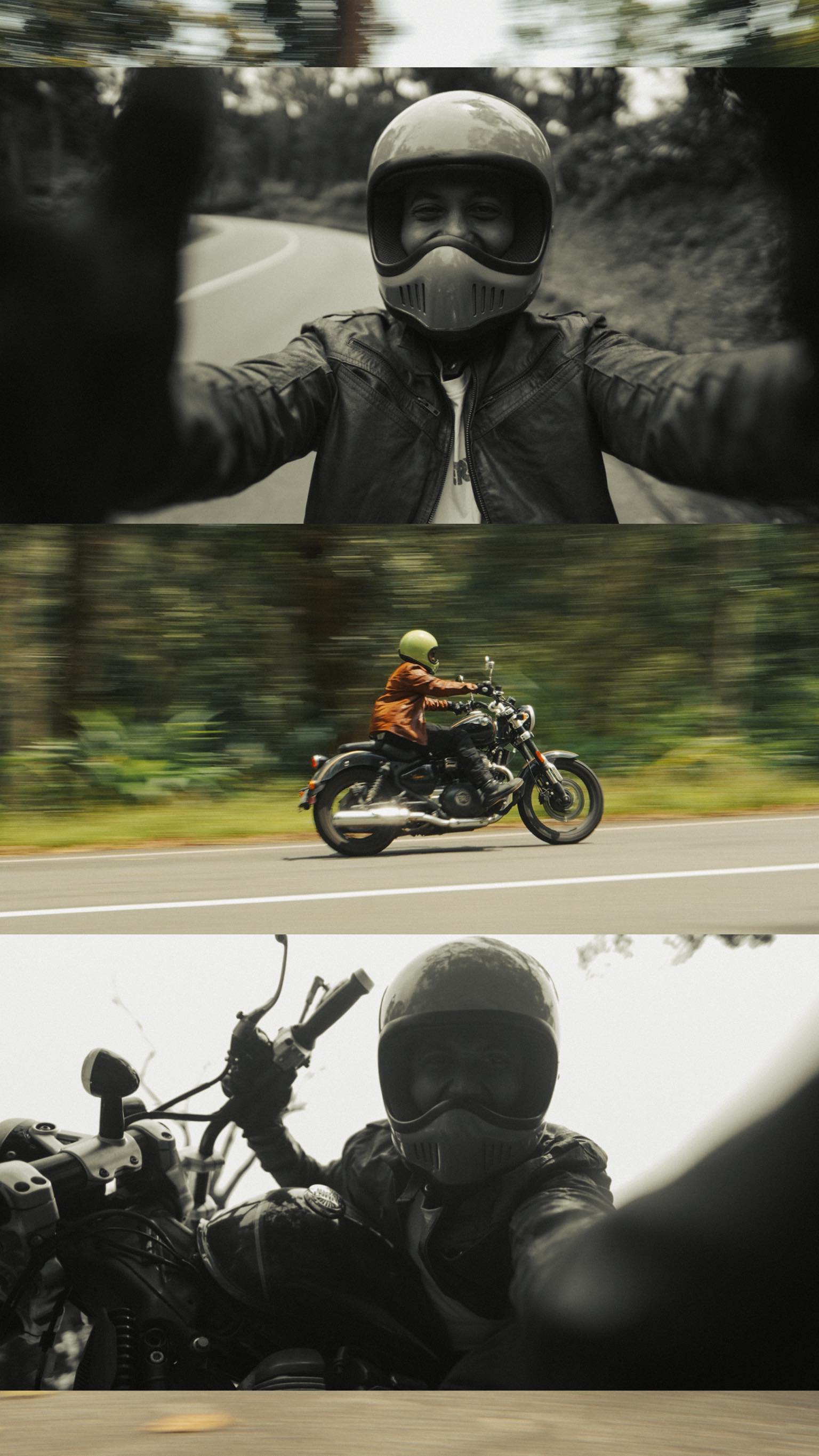 Instagram post by @myhelmetstories for Royal Enfield. Caption reads: Four days, six friends, and about 1000 kms on the....