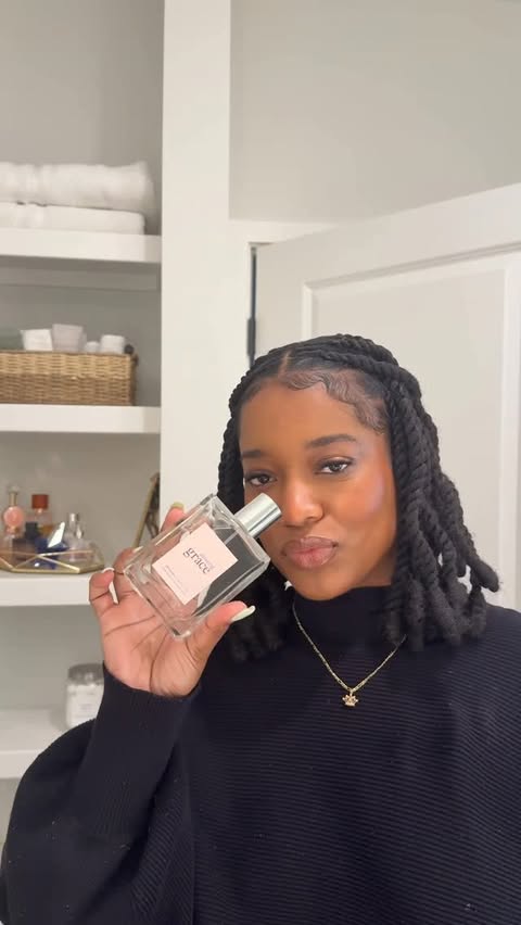 Instagram post by @jahmelia.k for philosophy. Caption reads: Too many sprays? 🥰 It smells sooo good....