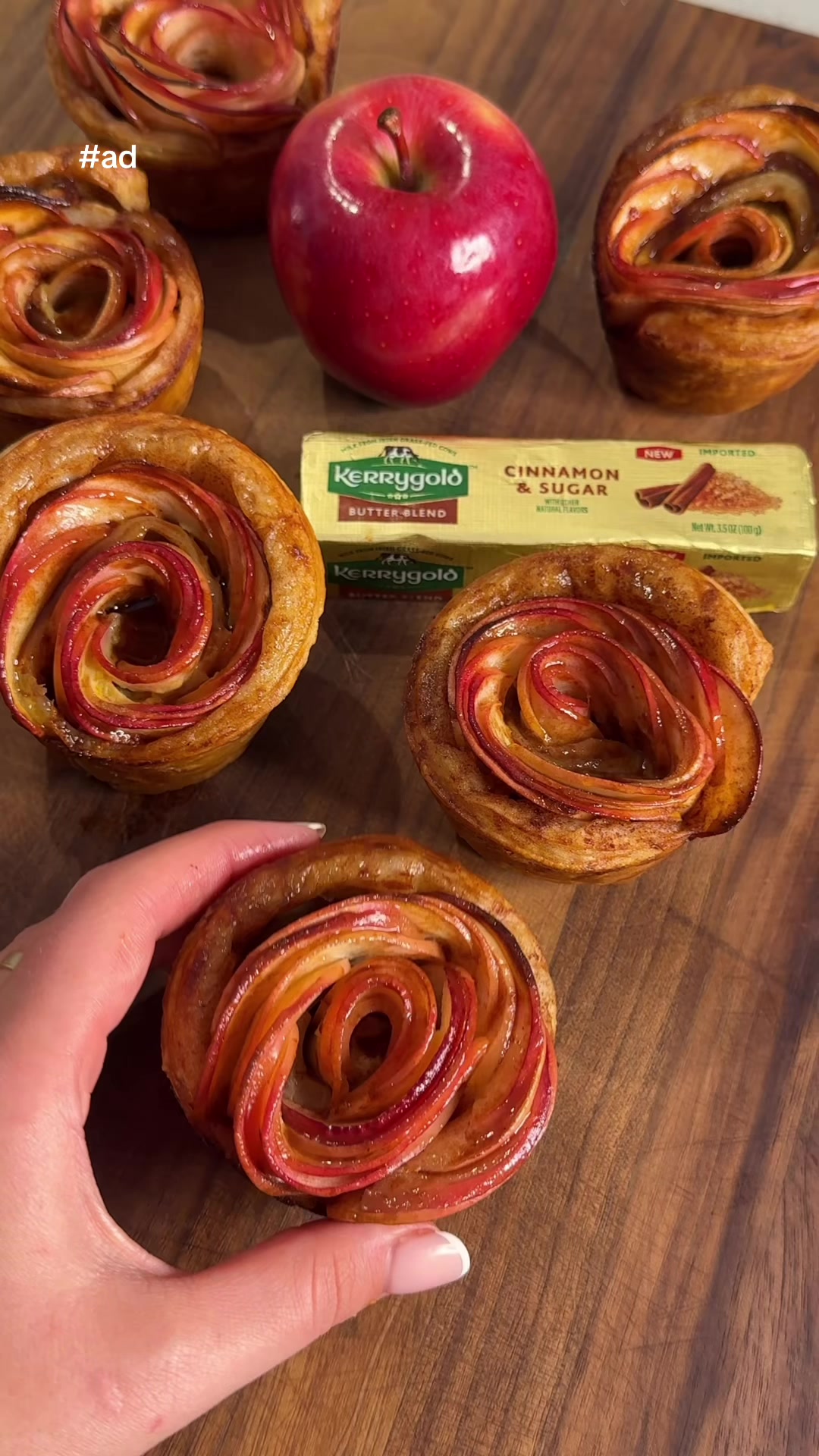 TikTok post by @flavorsbyalessandra for KerrygoldUSA. Caption reads: #ad Apple roses are the only roses I want to....