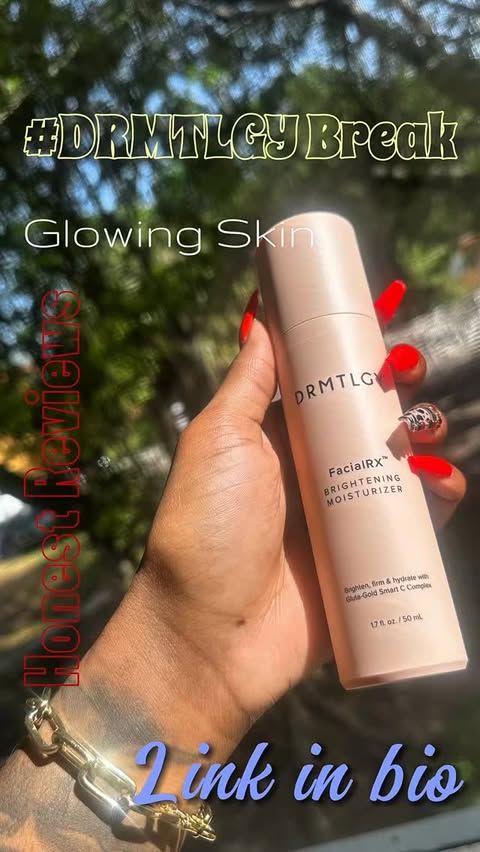 Instagram post by @queens.aura_ for DRMTLGY. Caption reads: [...] a simple skincare routine. 💛 Thank you....
