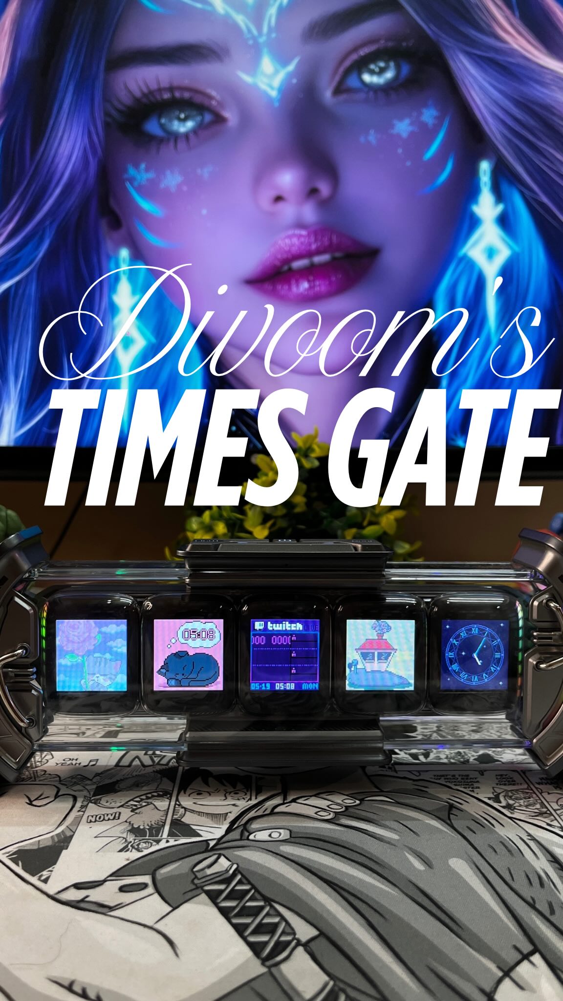 Instagram post by @manik_yadavv for Divoom. Caption reads: ✨ Step into the future with the Divoom Time Gate!....