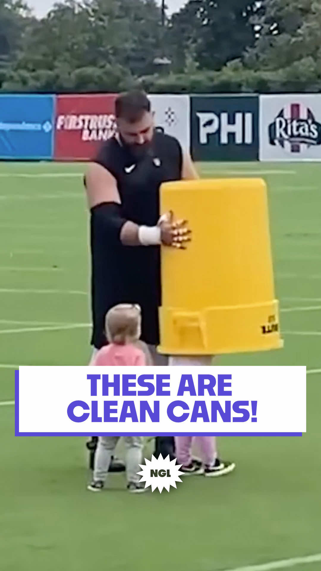 TikTok post by @nglwithkylie for Visible. Caption reads: Don’t worry, those garbage cans in that training....