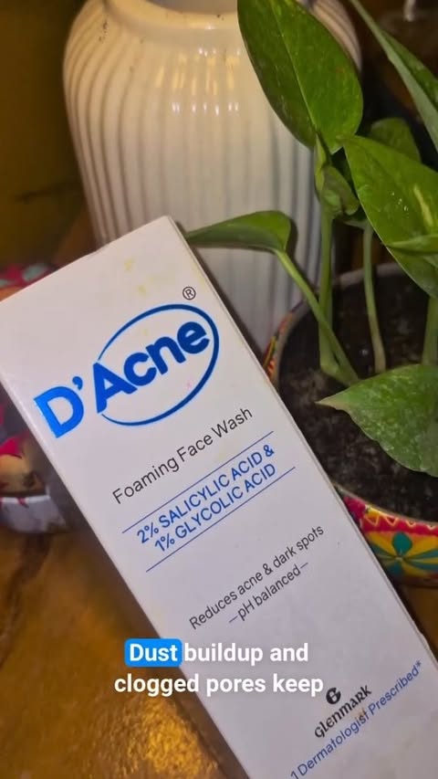 Instagram post by @swastika__shaw for D'Acne by Glenmark. Caption reads: My acne-care essential🫧🫶 @dacneindia (Foaming....