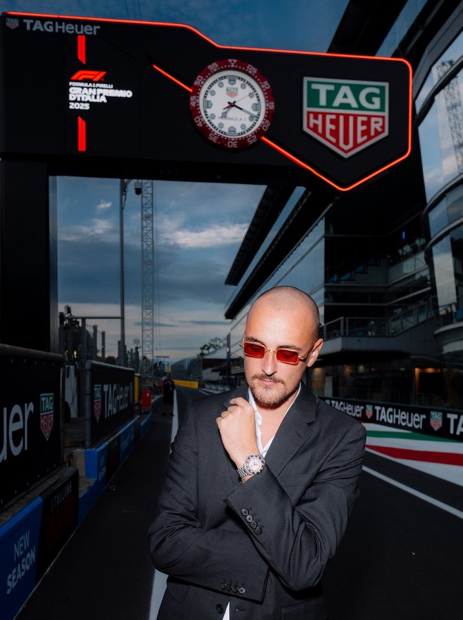 Instagram post by @surry for TAG Heuer. Caption reads: Monza extravaganza with @tagheuer #formula1....