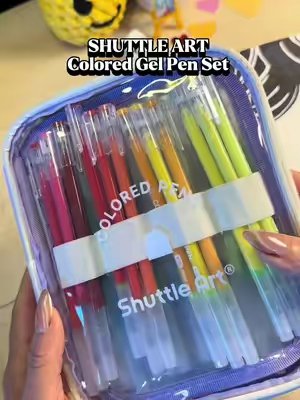 TikTok post by @artwhitanaccent for Shuttle Art. Caption reads: Get your @Shuttle Art Colored Gel Pens today by....