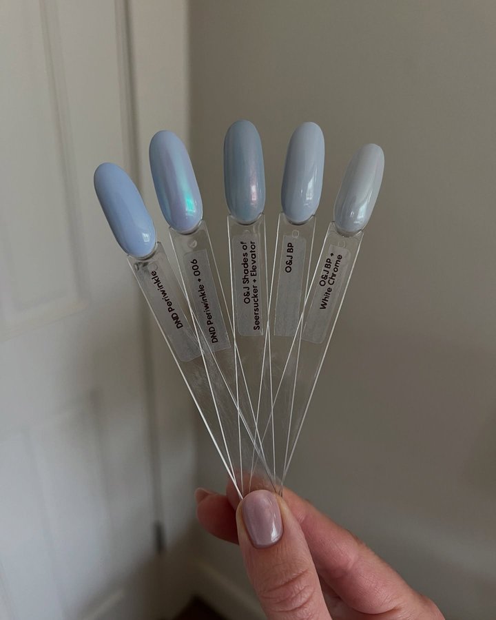 Instagram post by @styledminimalist for Beyond Polish. Caption reads: 🩵🩵🩵 Periwinkle swatches <3 #nailinspo....