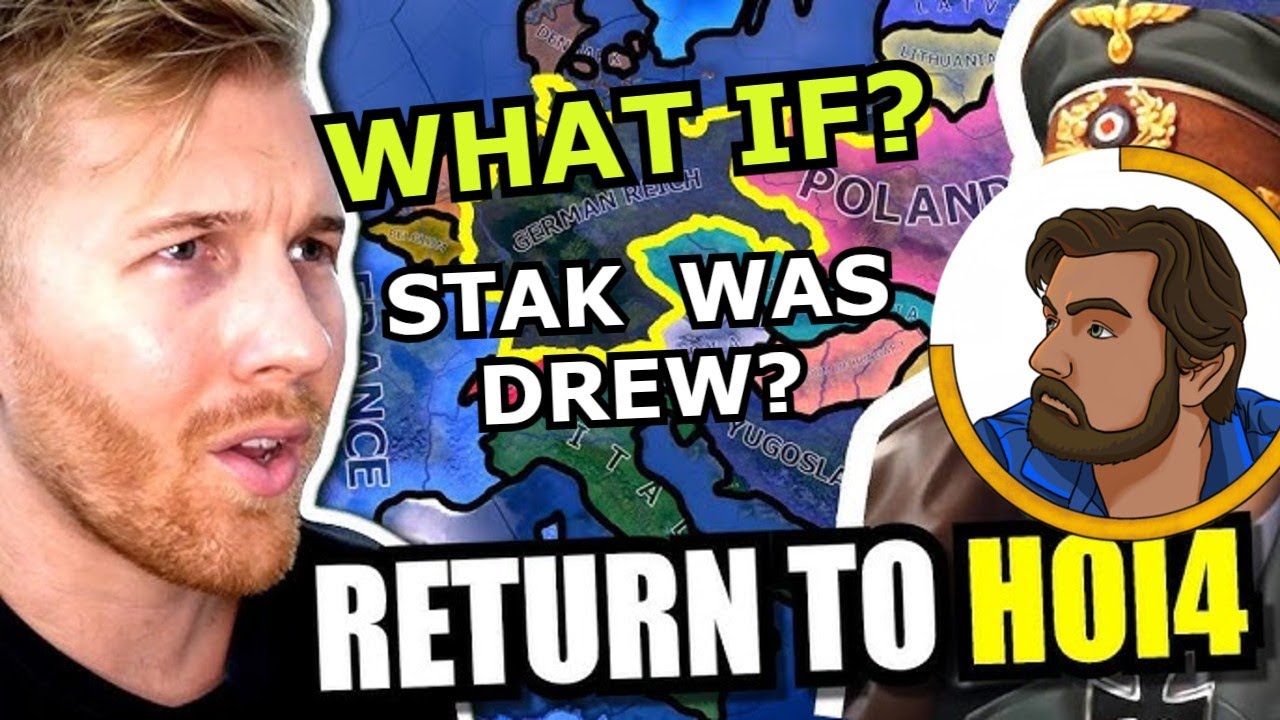 YouTube post by @stakuyi for TrovaTrip. Caption reads: Hoi4 What if Stakuyi Became Drew Durnil And Told....
