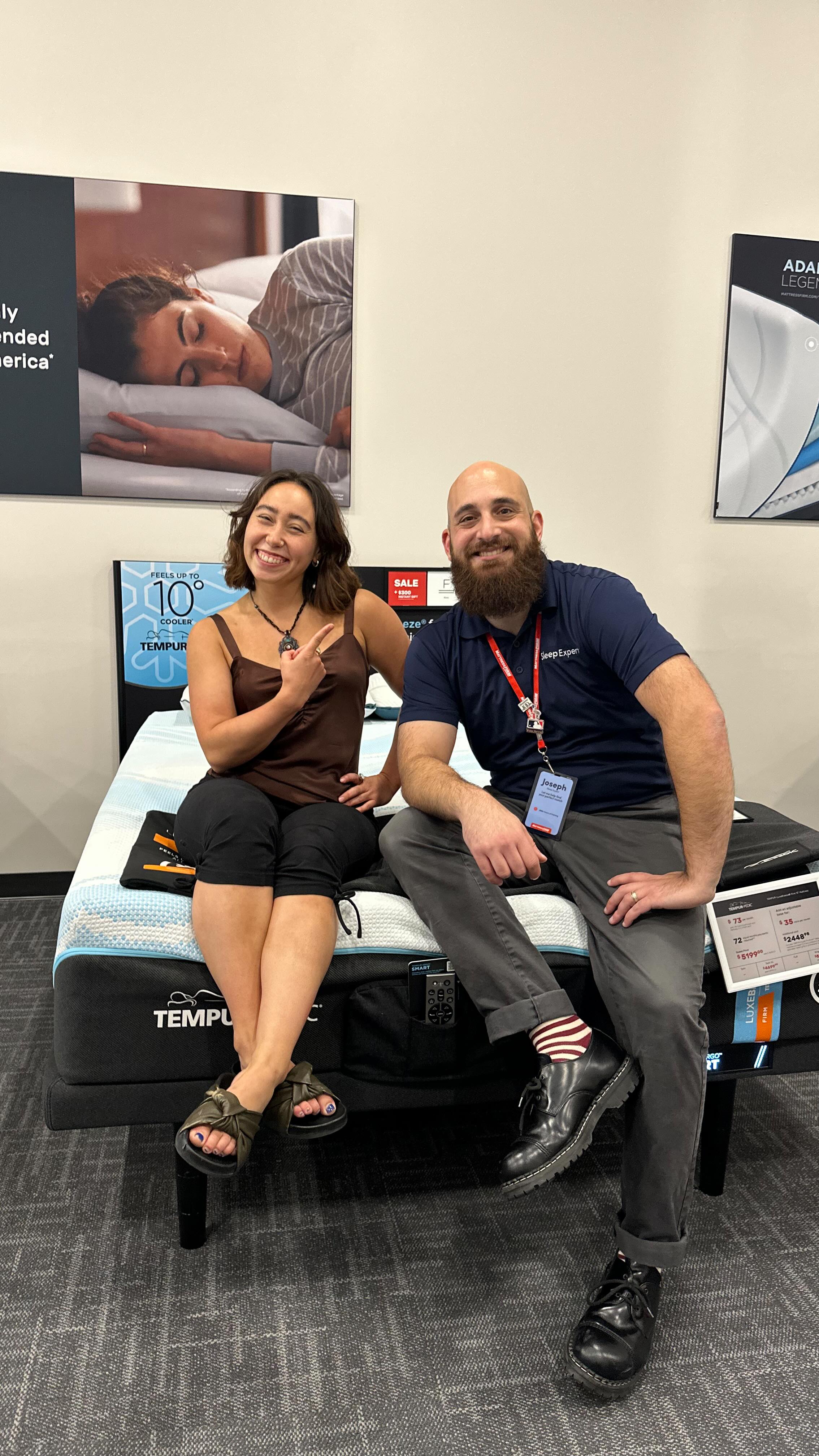 Instagram post by @katelyn_ohashi for Mattress Firm. Caption reads: I was literally flipping out at @MattressFirm....