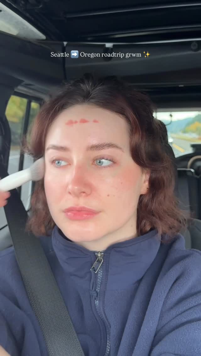 Instagram post by @youglowgrrl for Glossier. Caption reads: Seattle ➡️ Oregon roadtrip grwm ✨

Products....