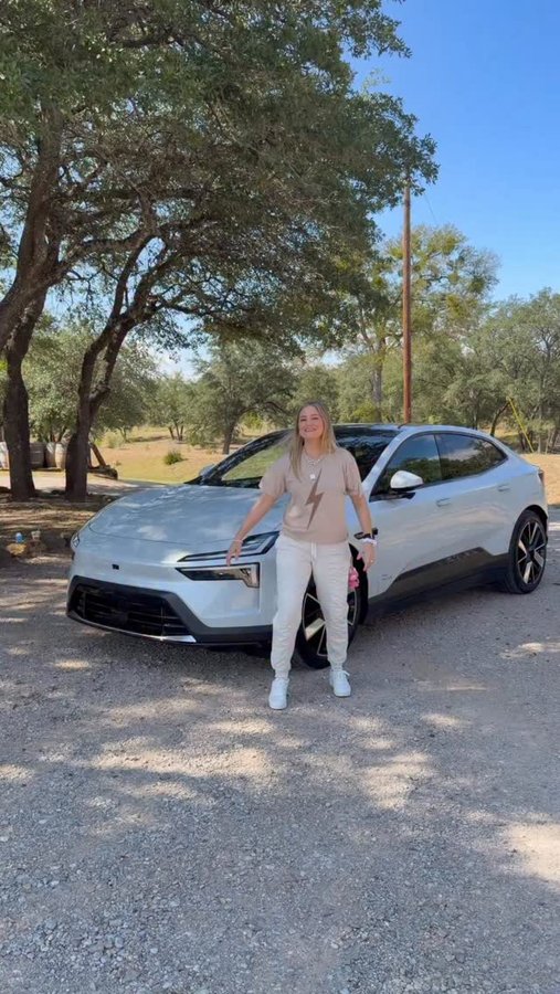 Instagram post by @ijustine for Polestar. Caption reads: Obsessed with the Polestar 4 SUV Coupe– head to my....