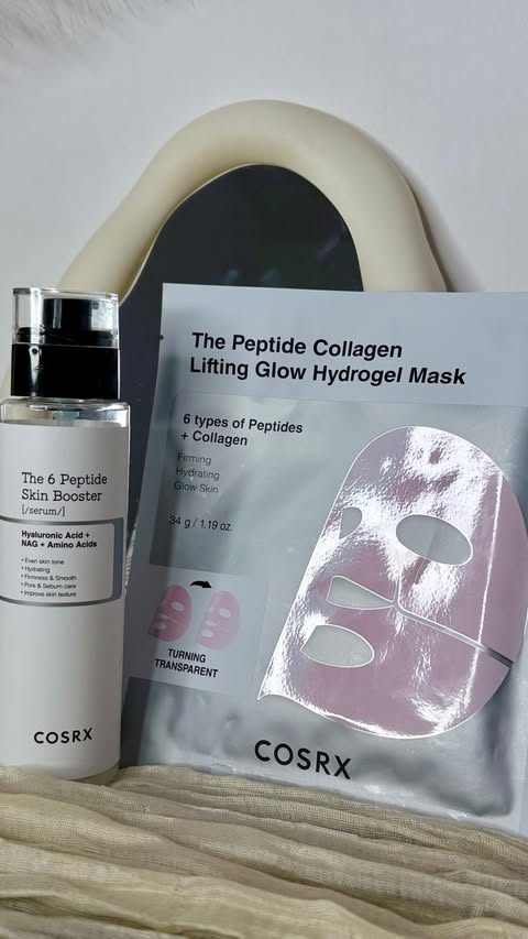 Instagram post by @glow_tok for COSRX. Caption reads: [...] effort. ✨ That’s the peptide effect ​....