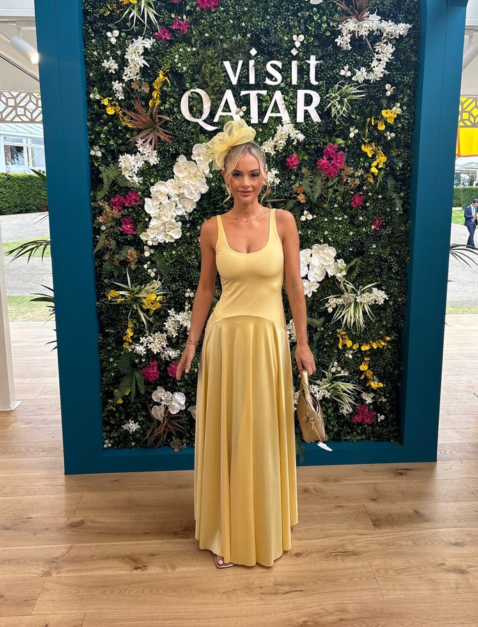 Instagram post by @sophieannestyles_ for Rare London. Caption reads: [...] #ootd #yellowdress #goodwoodraces....