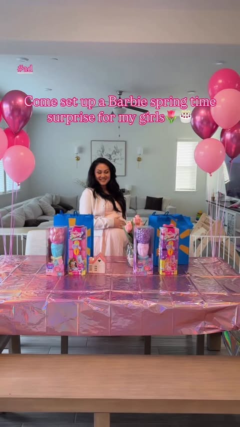 Instagram post by @mikalaidler for Barbie. Caption reads: [...] to me 💕 Watching them unwrap the @barbie....