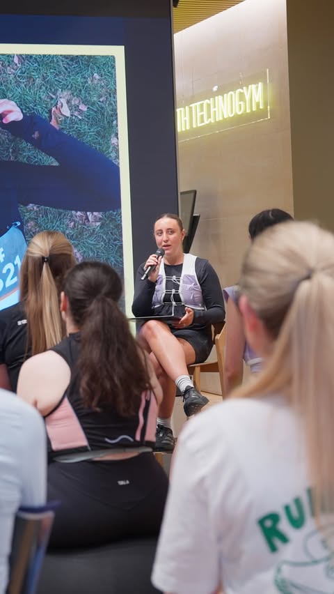 Instagram post by @ploddersrunclub for Technogym. Caption reads: An amazing plodders x @technogym evening talking....
