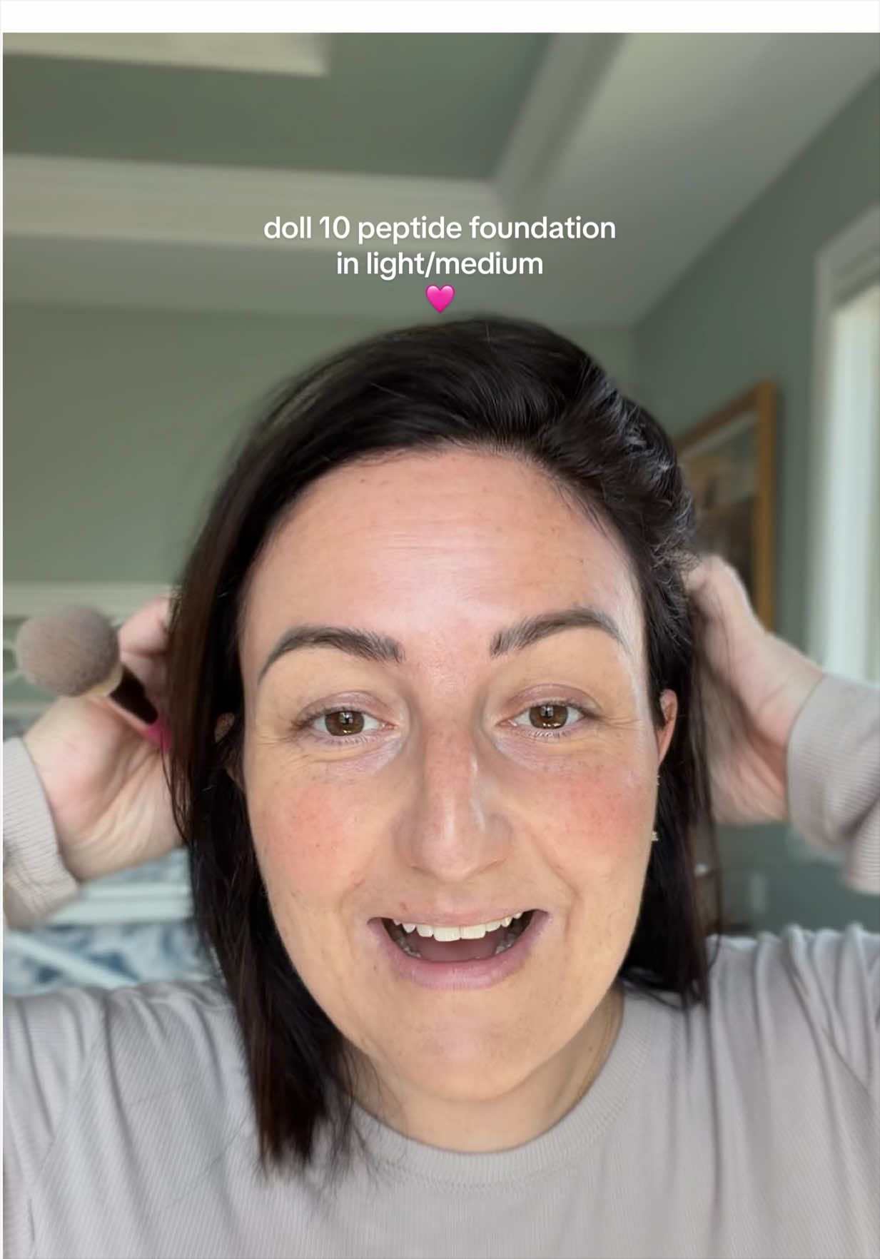 TikTok post by @accordingtojules for Doll 10 Beauty. Caption reads: [...] in my face ⚡️ #foundationreview @Doll 10....