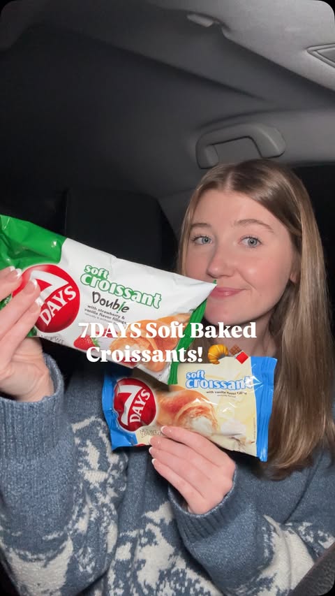 Instagram post by an influencer for New Engen Creators. Caption reads: #ad Trying 7Days Soft Baked Croissants!! 🥐🍫 They....