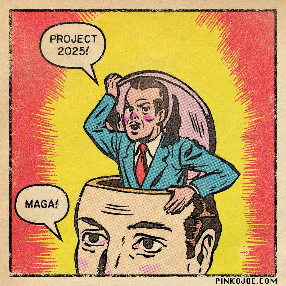 Instagram post by @pinko_joe for Washington Post. Caption reads: [...] after disavowing Project 2025. Via....