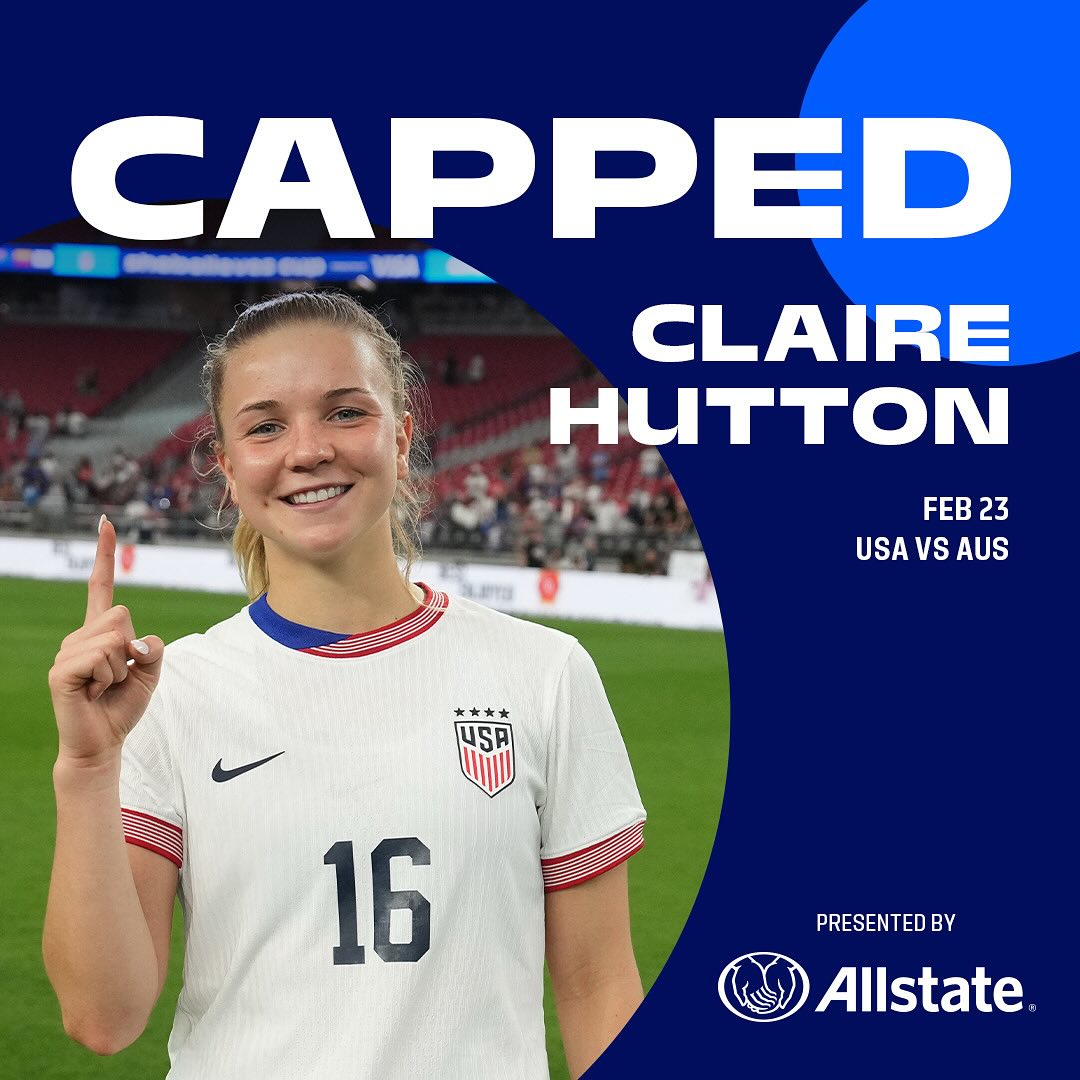 Instagram post by @clairehutton11 for Allstate. Caption reads: Capped Claire! 

#USWNT x @allstate.